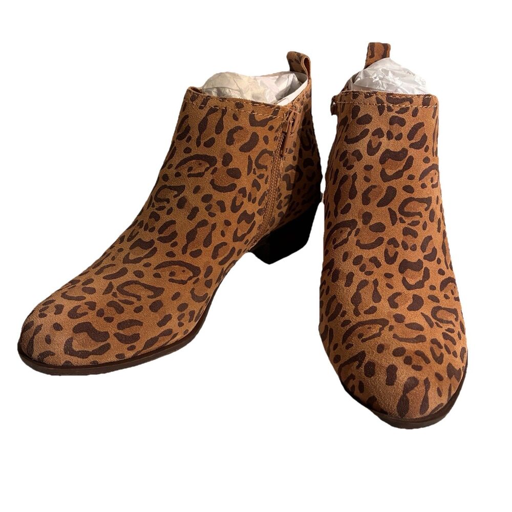 Lucky Brand Bimare Suede Leather Ankle Bootie Size 6M Javan Animal Natural Print